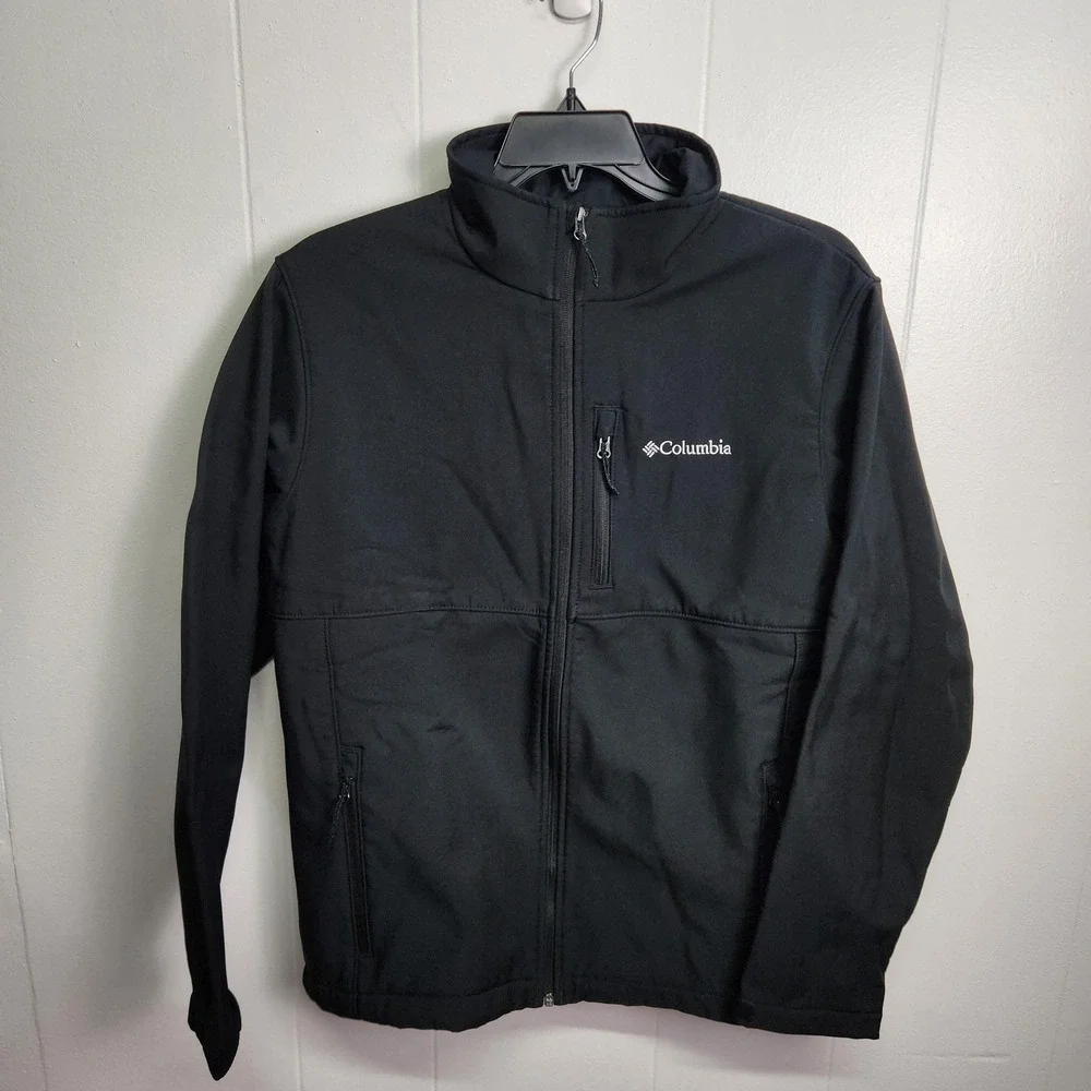 Columbia Jacket Mens Large Black Softshell Full Zip Outdoors‎ Windbreaker WM6004